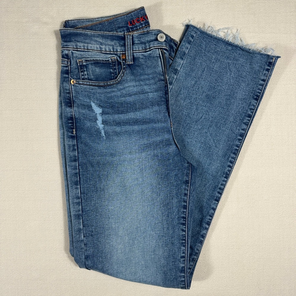 Lucky Brand Zoe High Rise Straight Jeans Womens 8/29 Blue Excellent Distressed